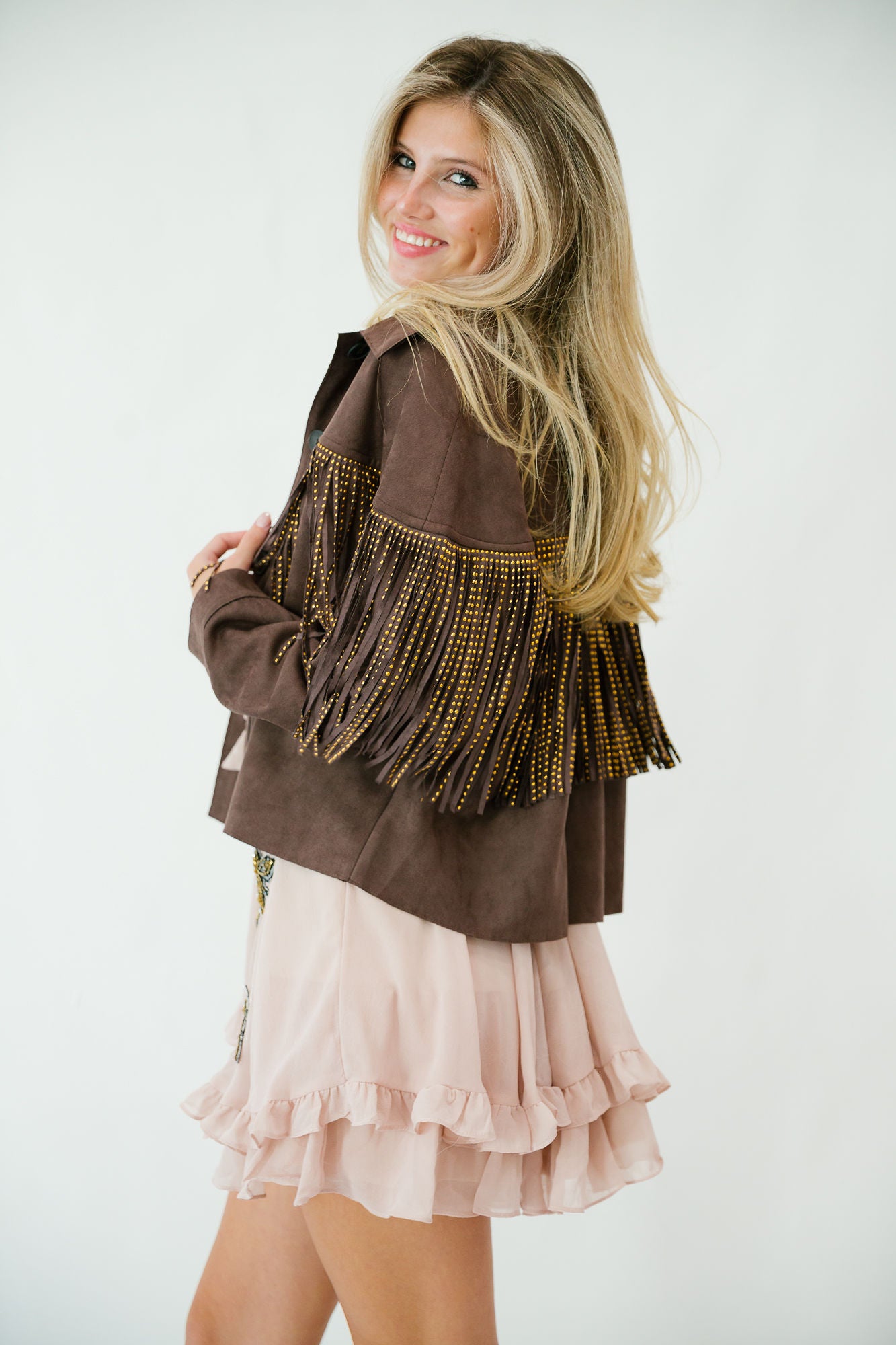 MOCHA FRINGE JACKET JACKET Judith March