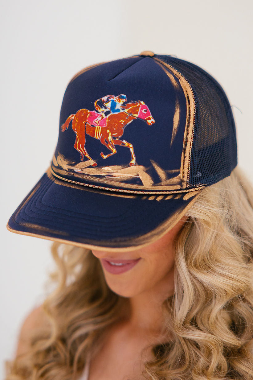 GOLDEN JOCKEY NAVY TRUCKER HAT HAT Judith March