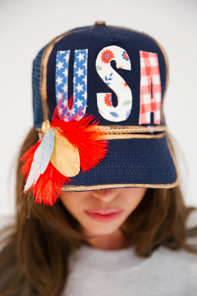 UNITED WE STAND NAVY STRUCTURED HAT TRUCKER HAT Judith March