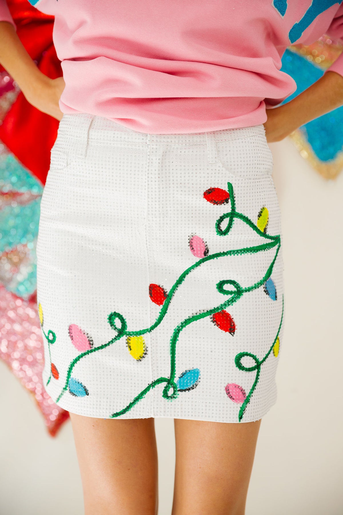 DECK THE HALLS WHITE DIAMOND DENIM SKIRT SHORTS Judith March