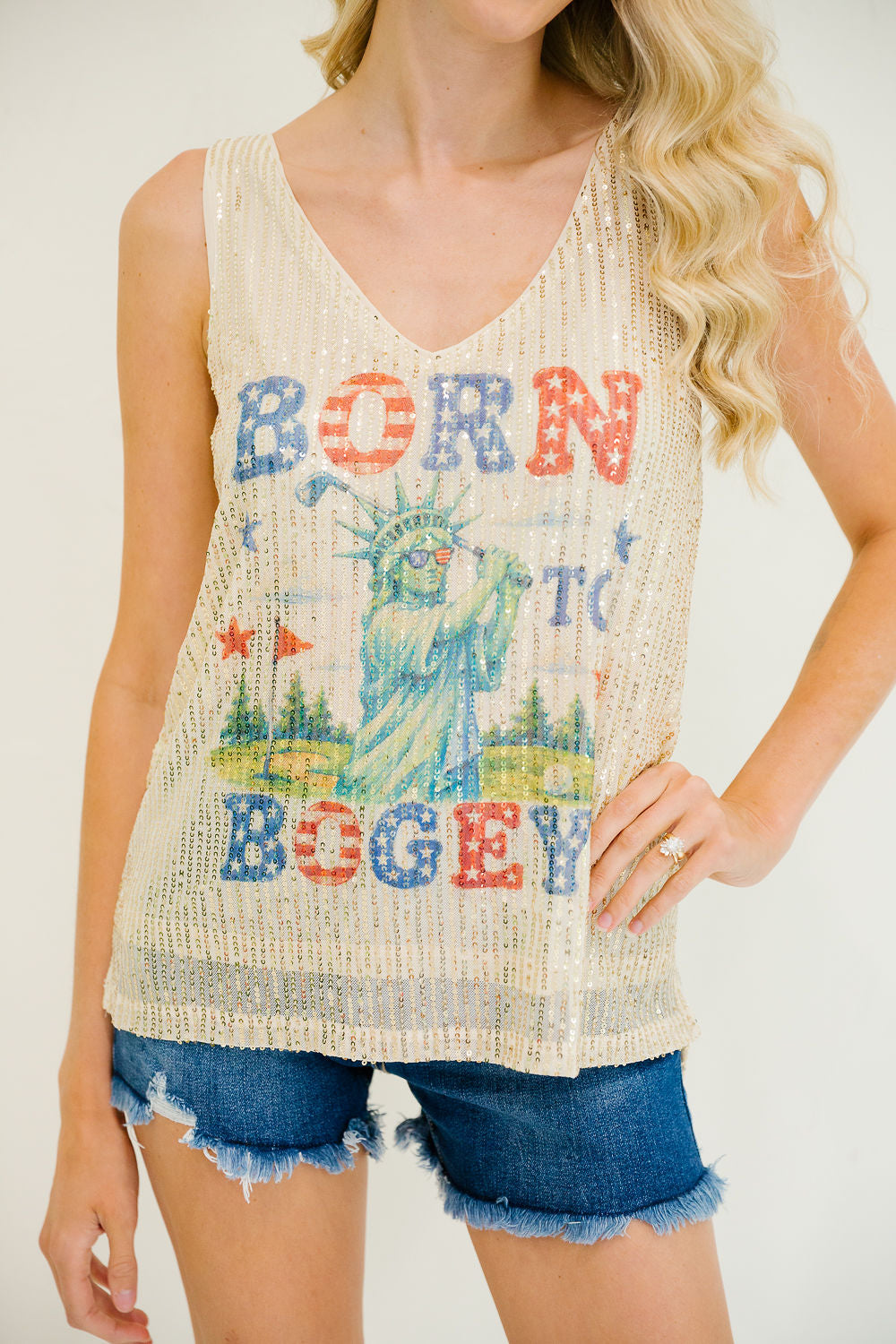 BORN TO BOGEY GOLD SEQUIN TANK TANK Judith March