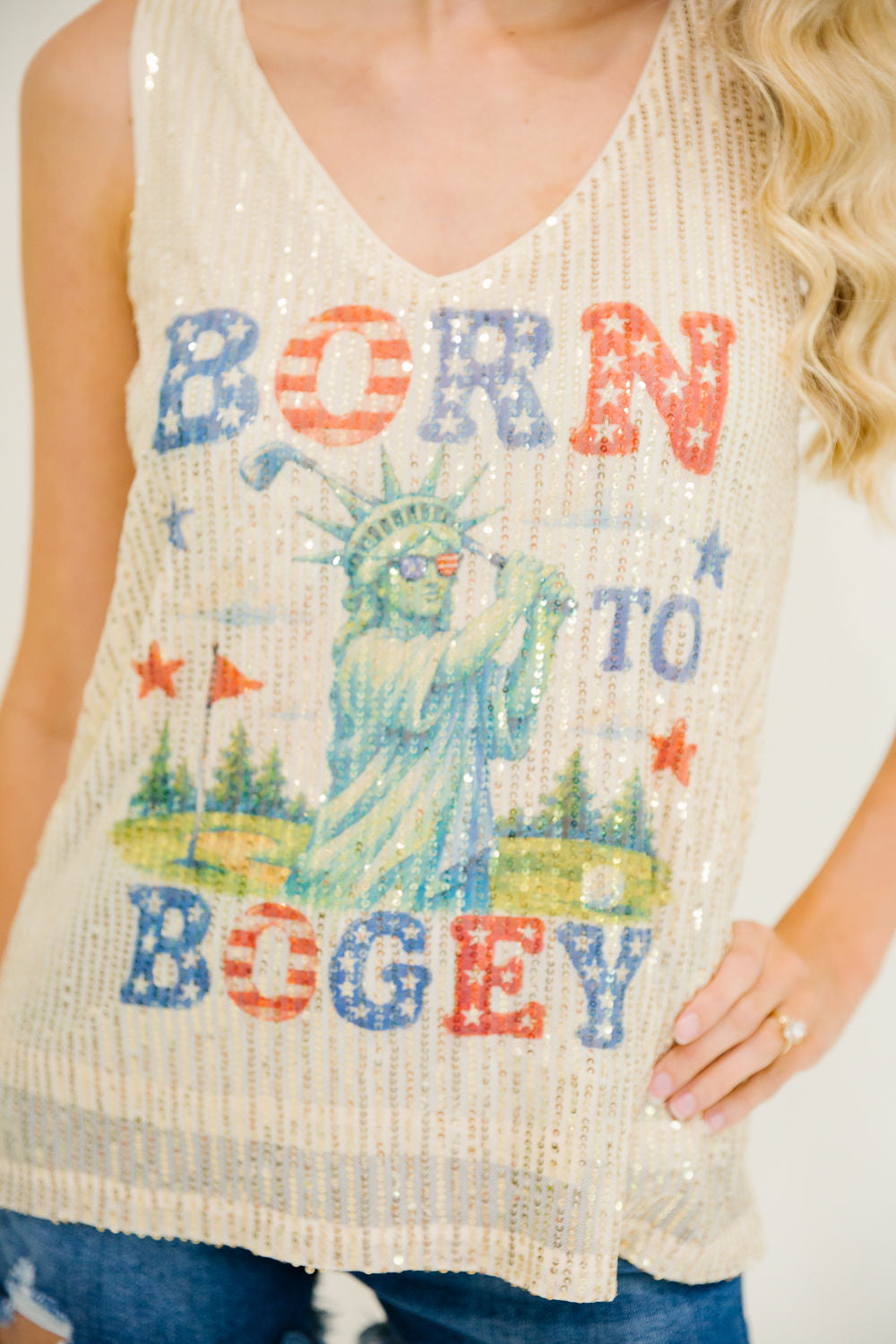 BORN TO BOGEY GOLD SEQUIN TANK TANK Judith March