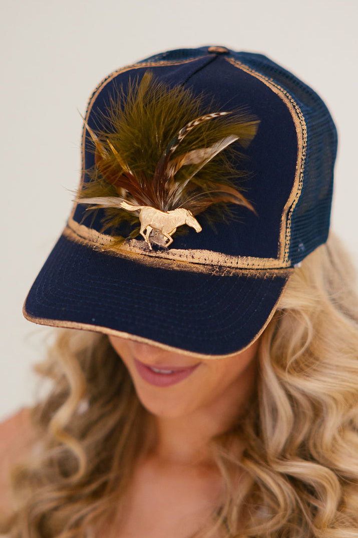 GOLDEN HORSE NAVY STRUCTURED HAT HAT Judith March