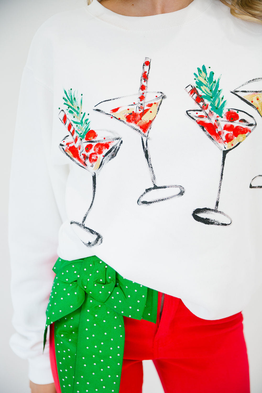 CHRISTMAS COSMOS HAND PAINTED WHITE PULLOVER PULLOVER Judith March