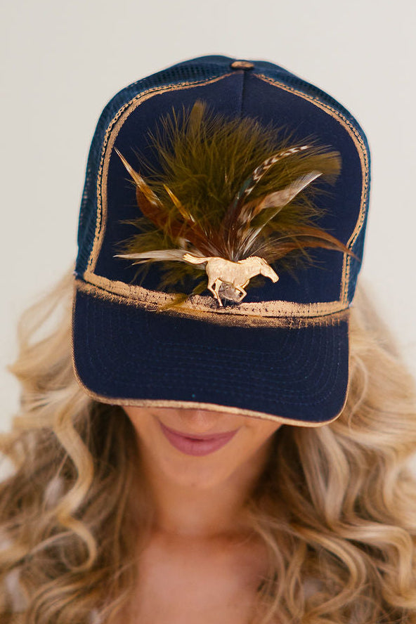 GOLDEN HORSE NAVY STRUCTURED HAT HAT Judith March