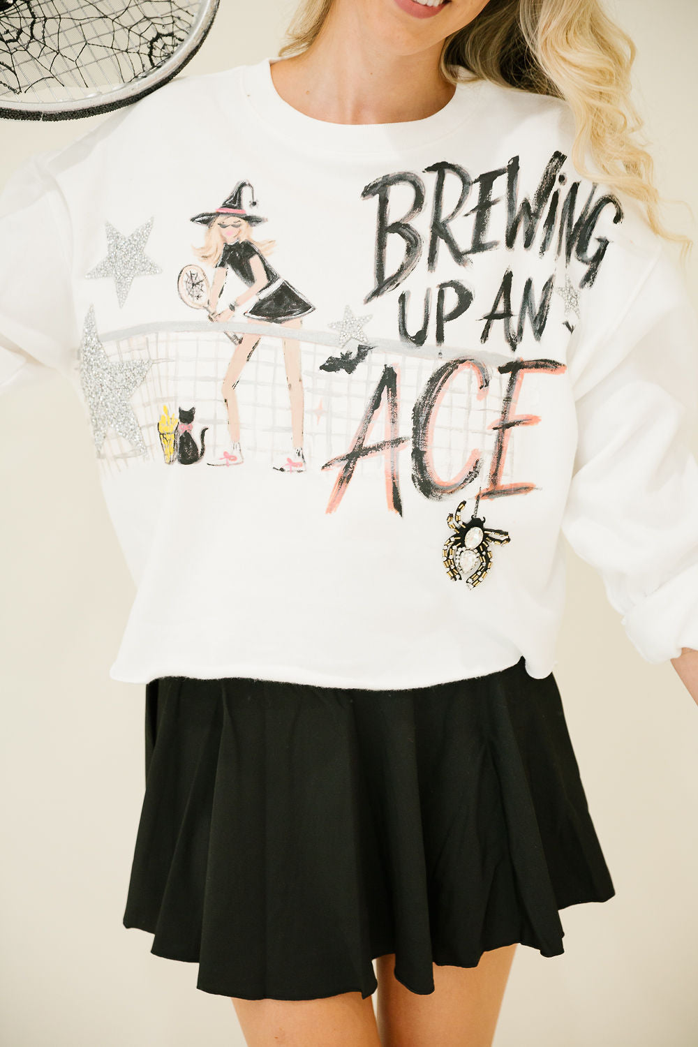 BREWING UP AN ACE WHITE PULLOVER PULLOVER Judith March