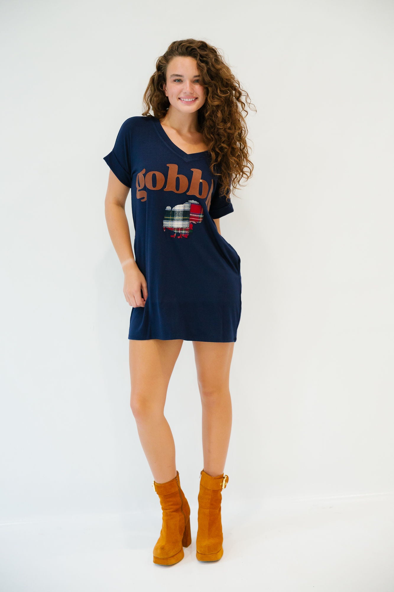 GOBBLE TURKEY NAVY DRESS WITH POCKETS DRESS Judith March