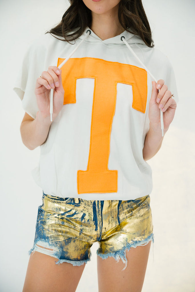 GAMEDAY LETTER PATCH HOODED TOP- CREAM/ORANGE