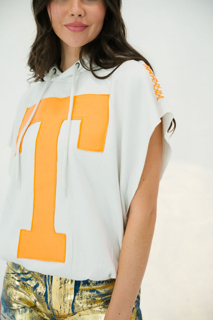 GAMEDAY LETTER PATCH HOODED TOP- CREAM/ORANGE