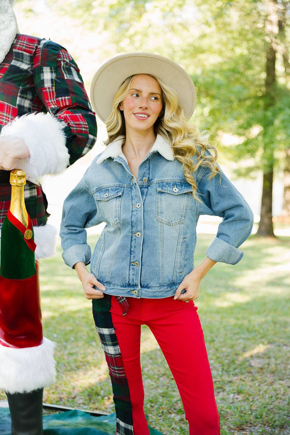 PLAID SANTA DENIM SHERPA JACKET JACKET Judith March