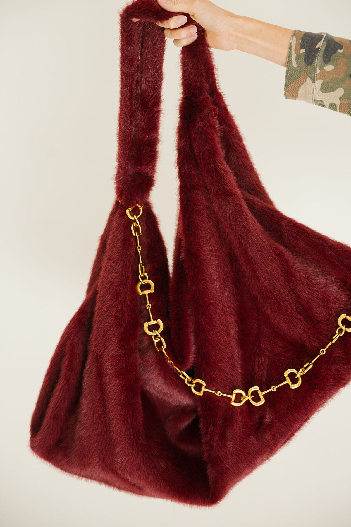 MERLOT MISTLETOE FUR TOTE BAG Duffel Bags Judith March