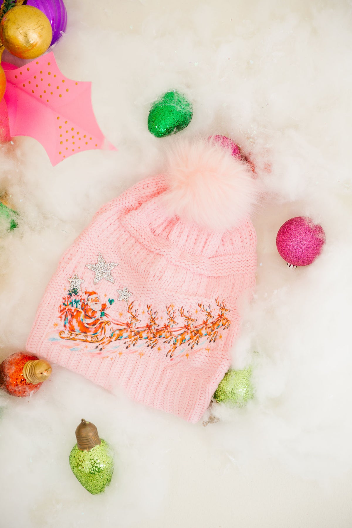 SANTA'S SLEIGH RIDE PINK BEANIE BEANIE Judith March