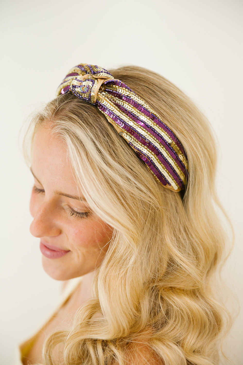 GAMEDAY SPARKLE KNOT HEADBAND Headband Judith March PURPLE & GOLD