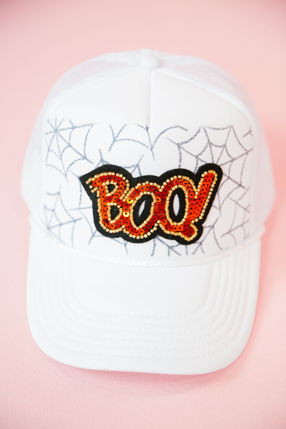 BOO! SPOOKY WHITE TRUCKER HAT TRUCKER HAT Judith March   
