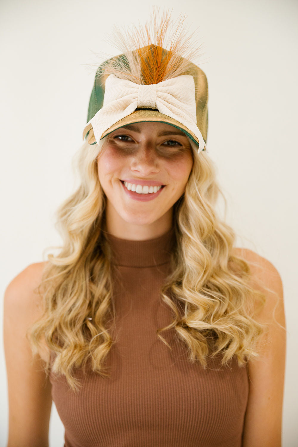 OLIVE & IVORY BOW TRUCKER HAT TRUCKER HAT Judith March