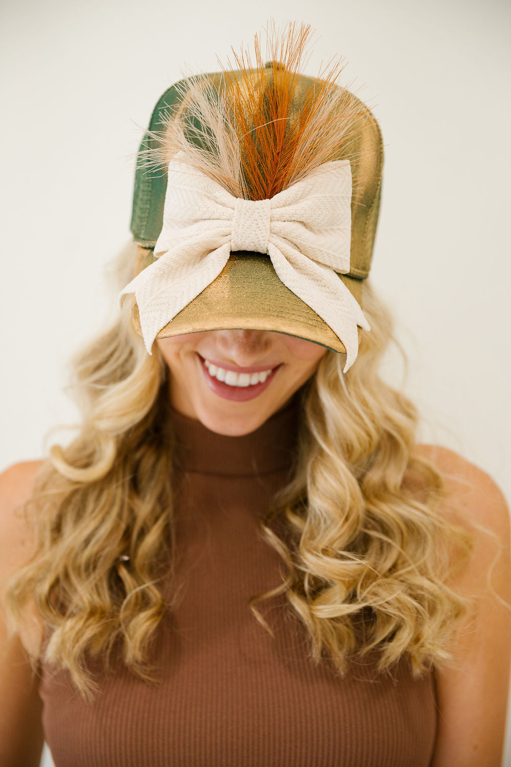 OLIVE & IVORY BOW TRUCKER HAT TRUCKER HAT Judith March