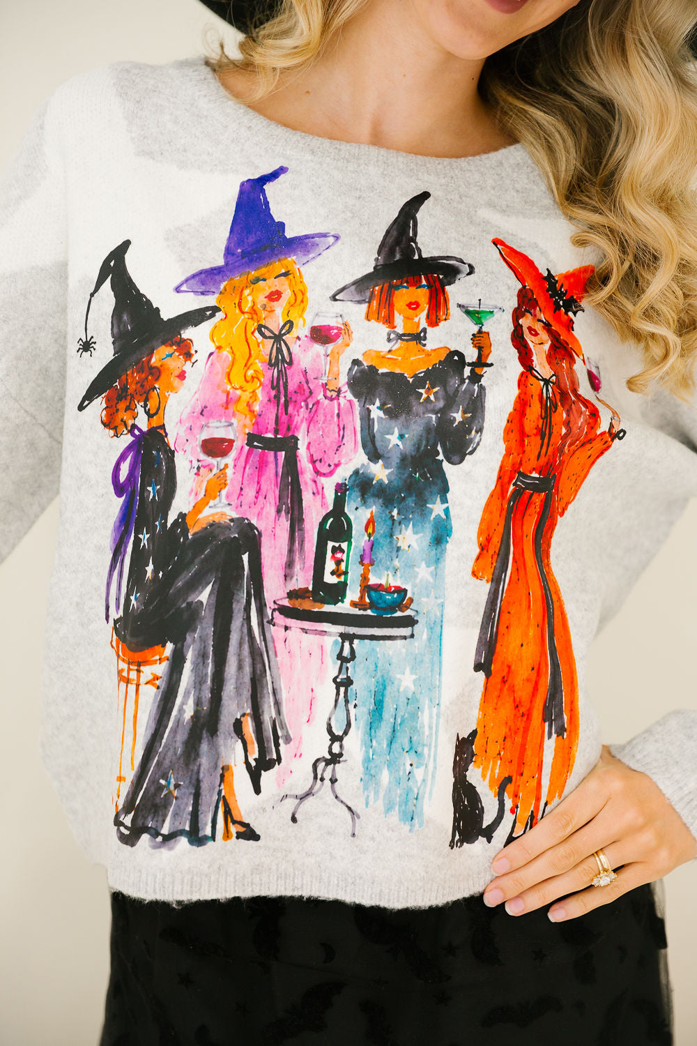 WITCH'S NIGHT OUT GRAY STAR SWEATER PULLOVER Judith March