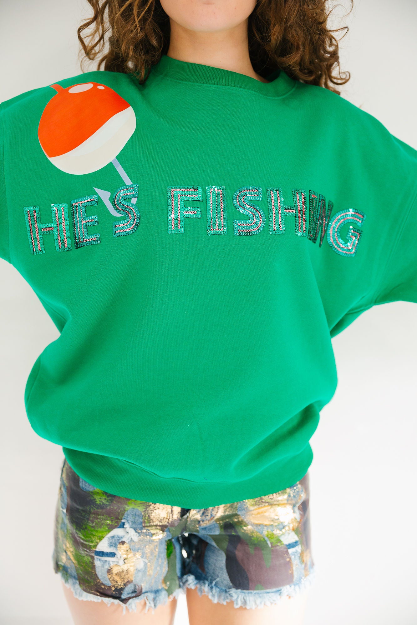 HE'S FISHING GREEN PULLOVER PULLOVER Judith March