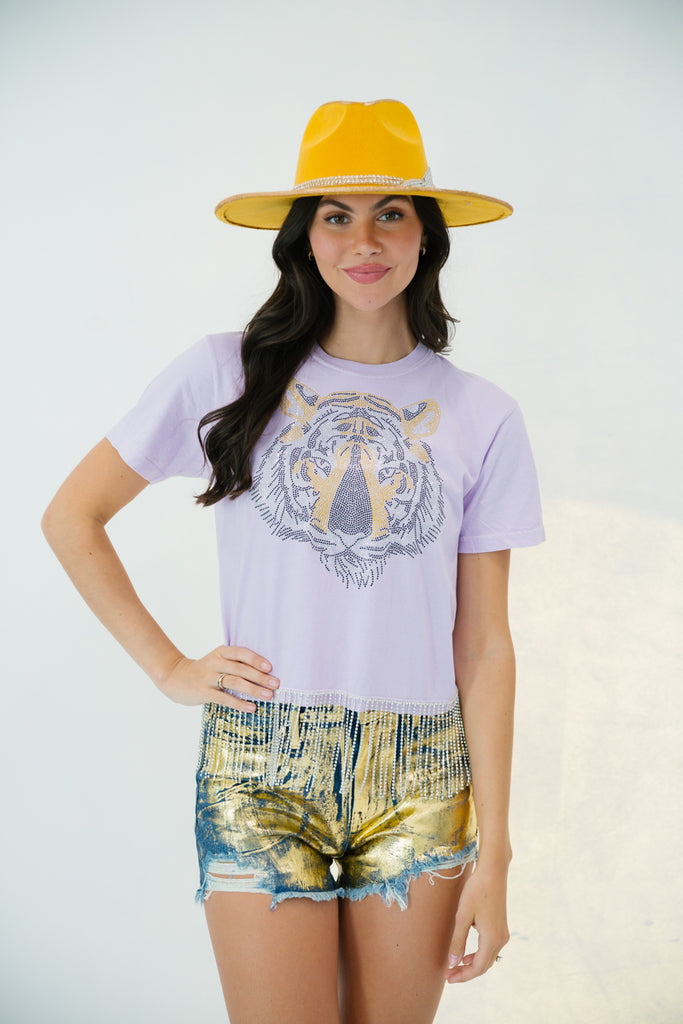 PURPLE TIGER HEAD FRINGE TEE gameday23 Judith March   