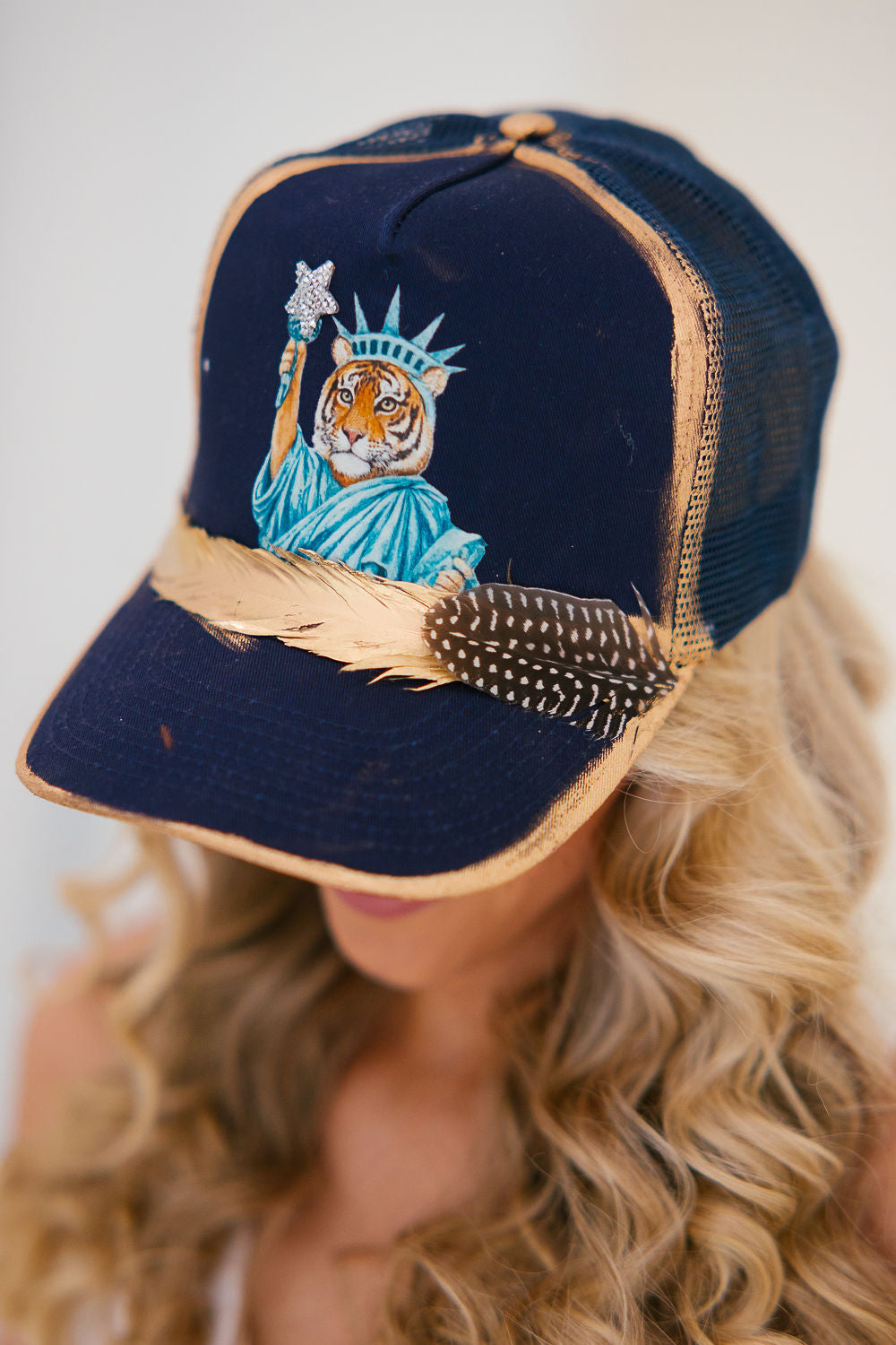 TIGER LIBERTY NAVY TRUCKER HAT HAT Judith March