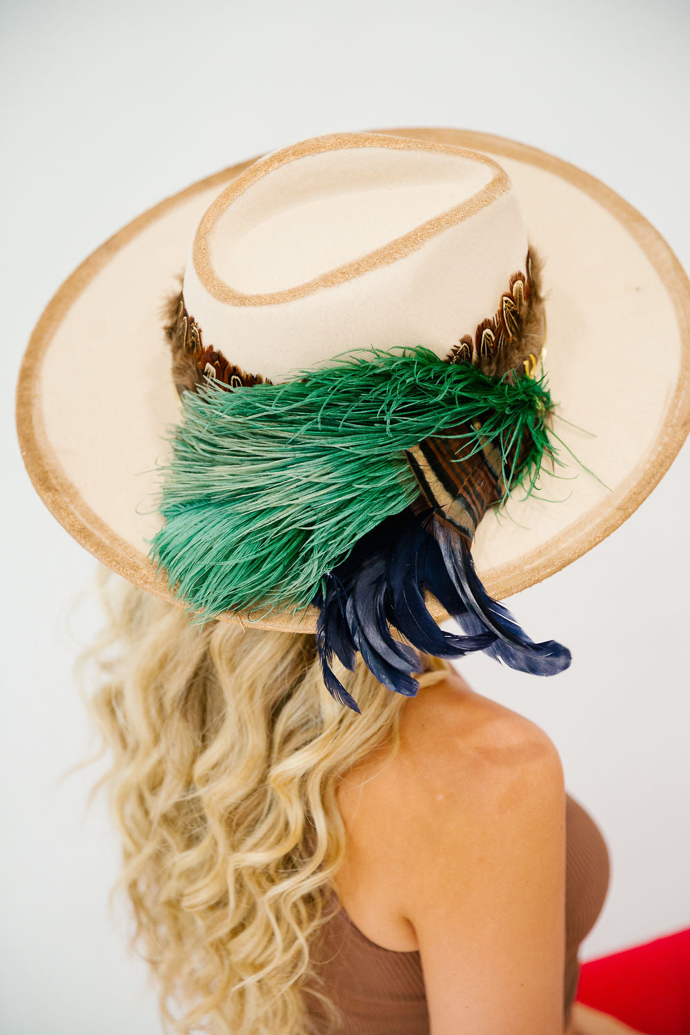 RUFFLE SOME FEATHERS CREAM RANCHER HAT (ONE OF A KIND)