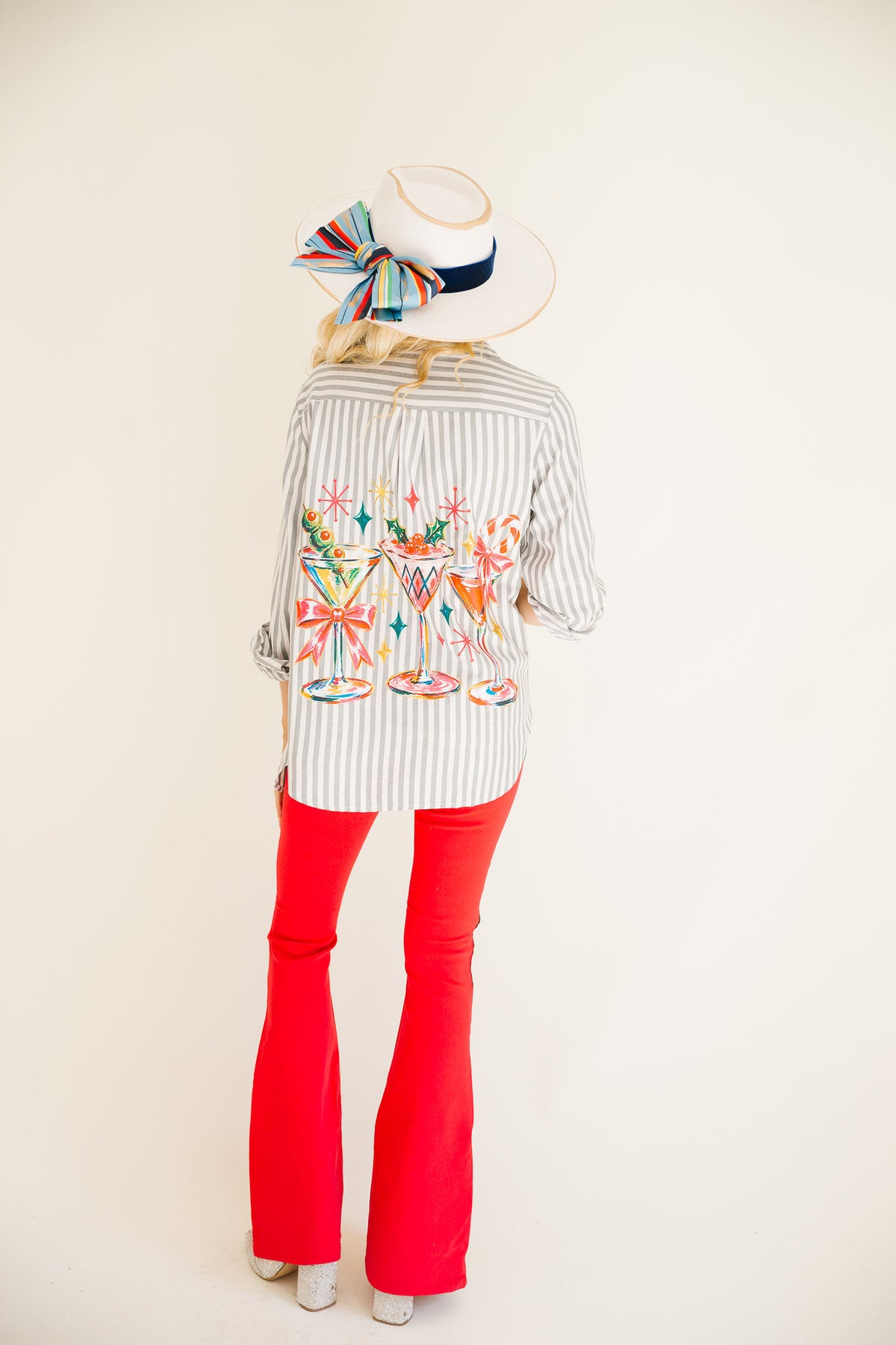 MARTINIS & MISTLETOE STRIPED BUTON DOWN PULLOVER Judith March
