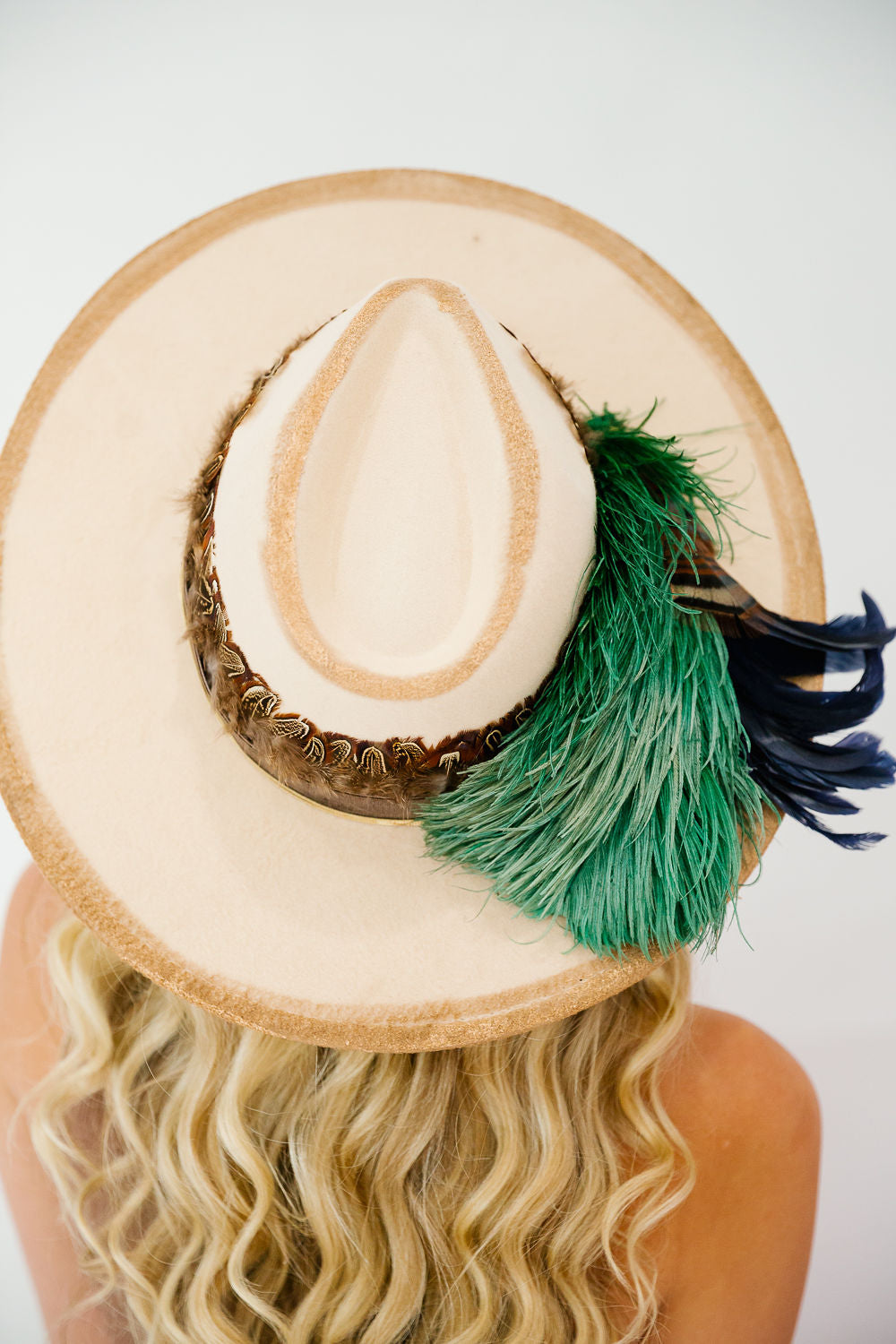 RUFFLE SOME FEATHERS CREAM RANCHER HAT (ONE OF A KIND)