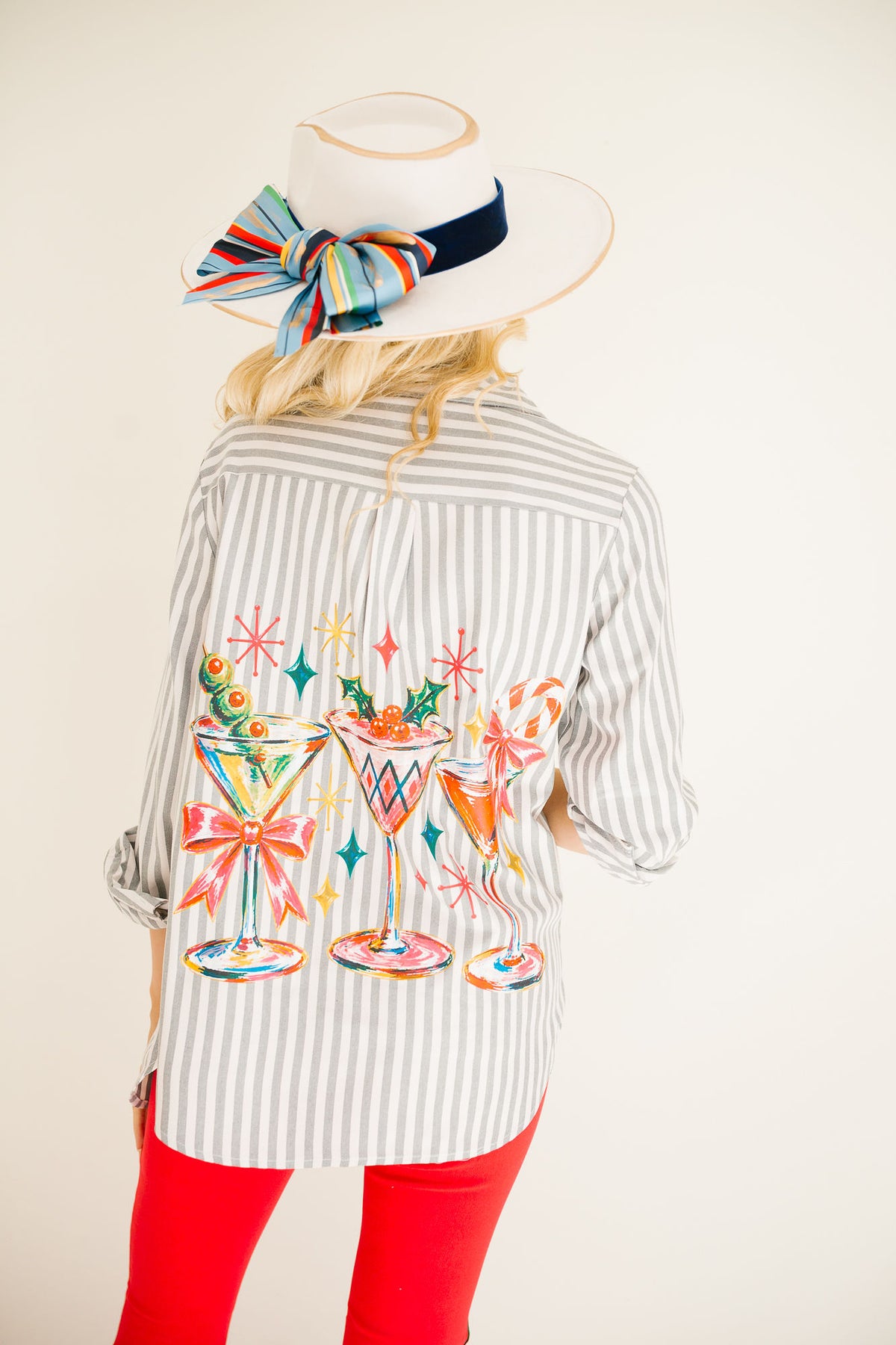 MARTINIS & MISTLETOE STRIPED BUTON DOWN PULLOVER Judith March