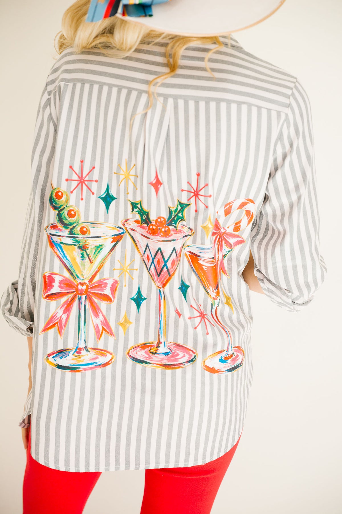 MARTINIS & MISTLETOE STRIPED BUTON DOWN PULLOVER Judith March