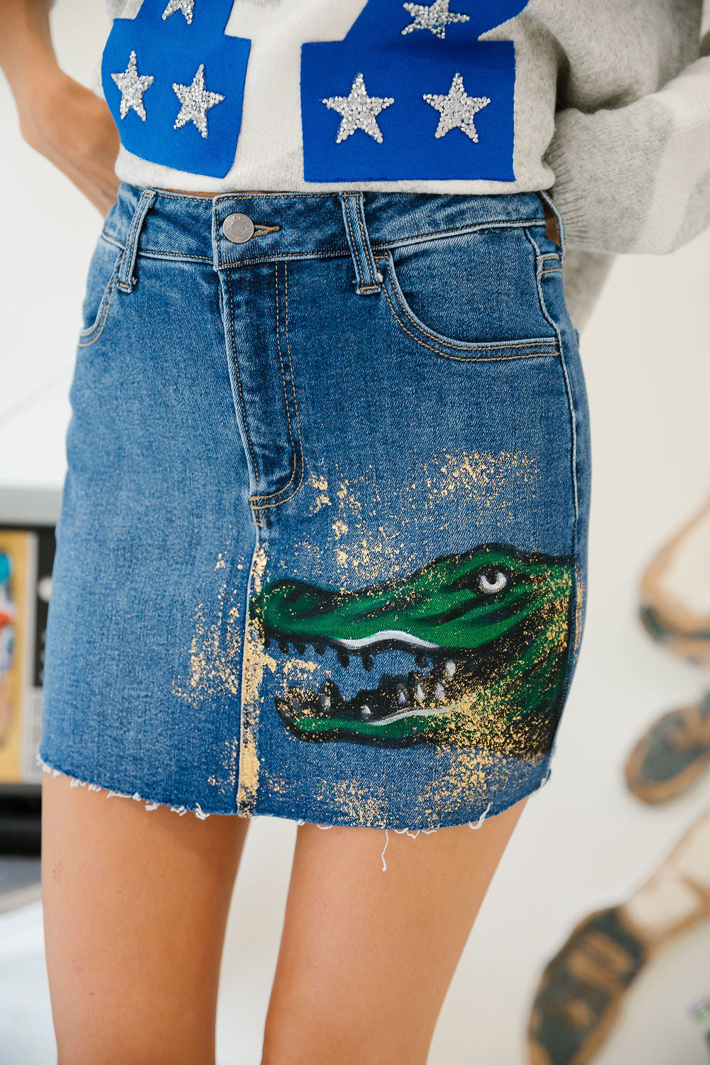 THE SATURDAY SPIRIT HAND PAINTED DENIM SKIRTS