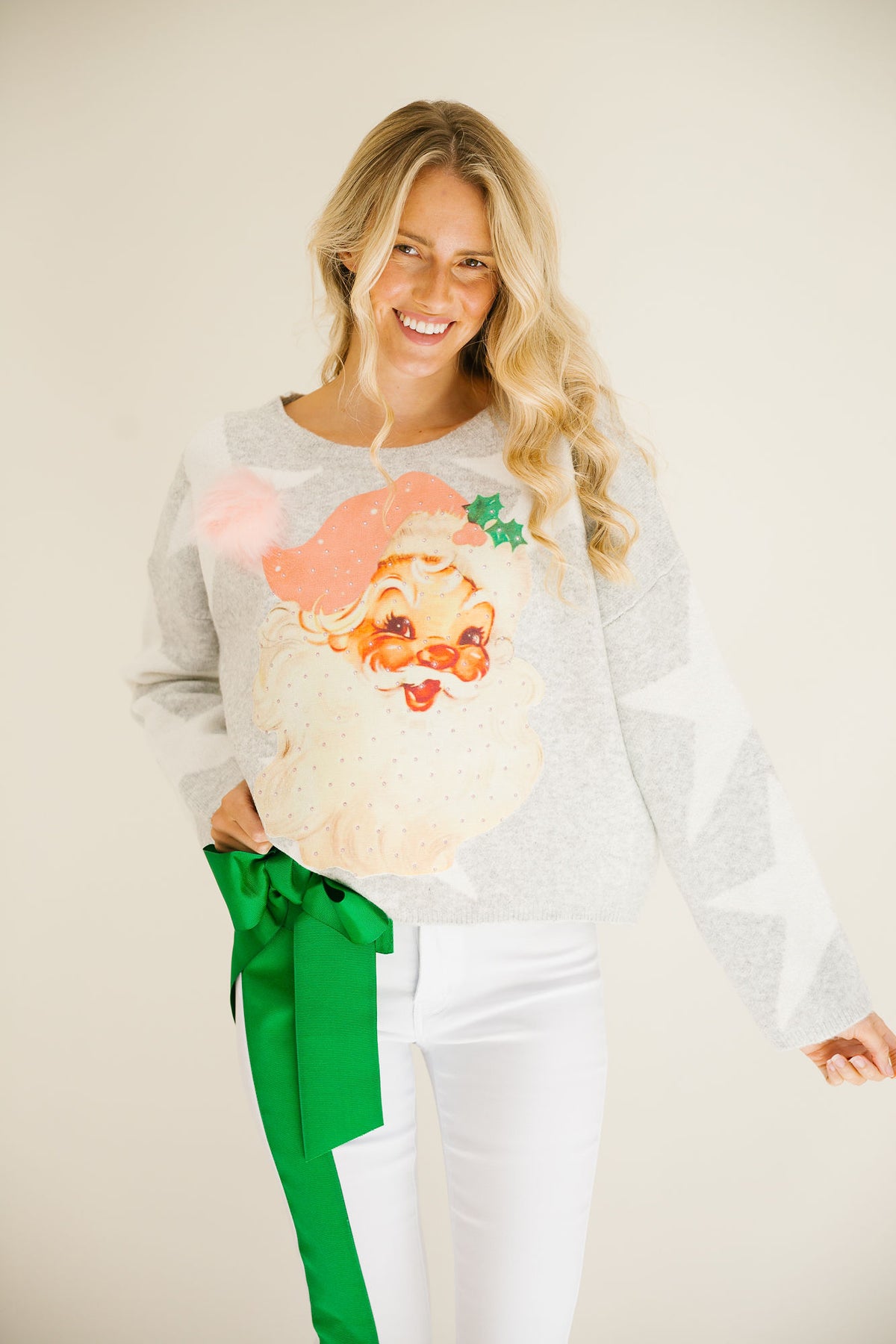 SANTA CLAUS SPARKLE GREY STAR SWEATER PULLOVER Judith March
