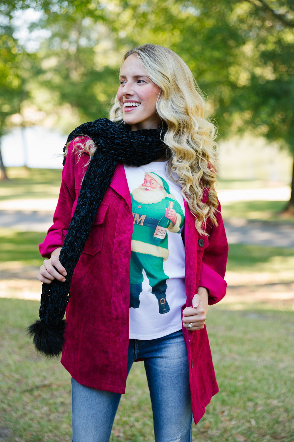 MAKING SPIRITS BRIGHT RED BUTTON DOWN JACKET Judith March