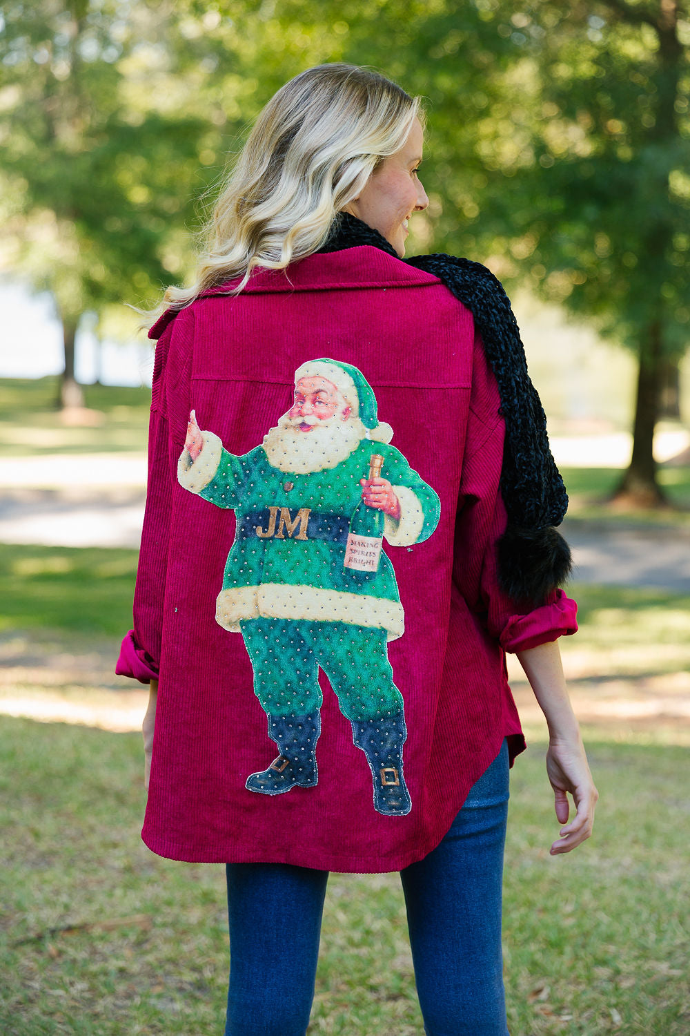 MAKING SPIRITS BRIGHT RED BUTTON DOWN JACKET Judith March