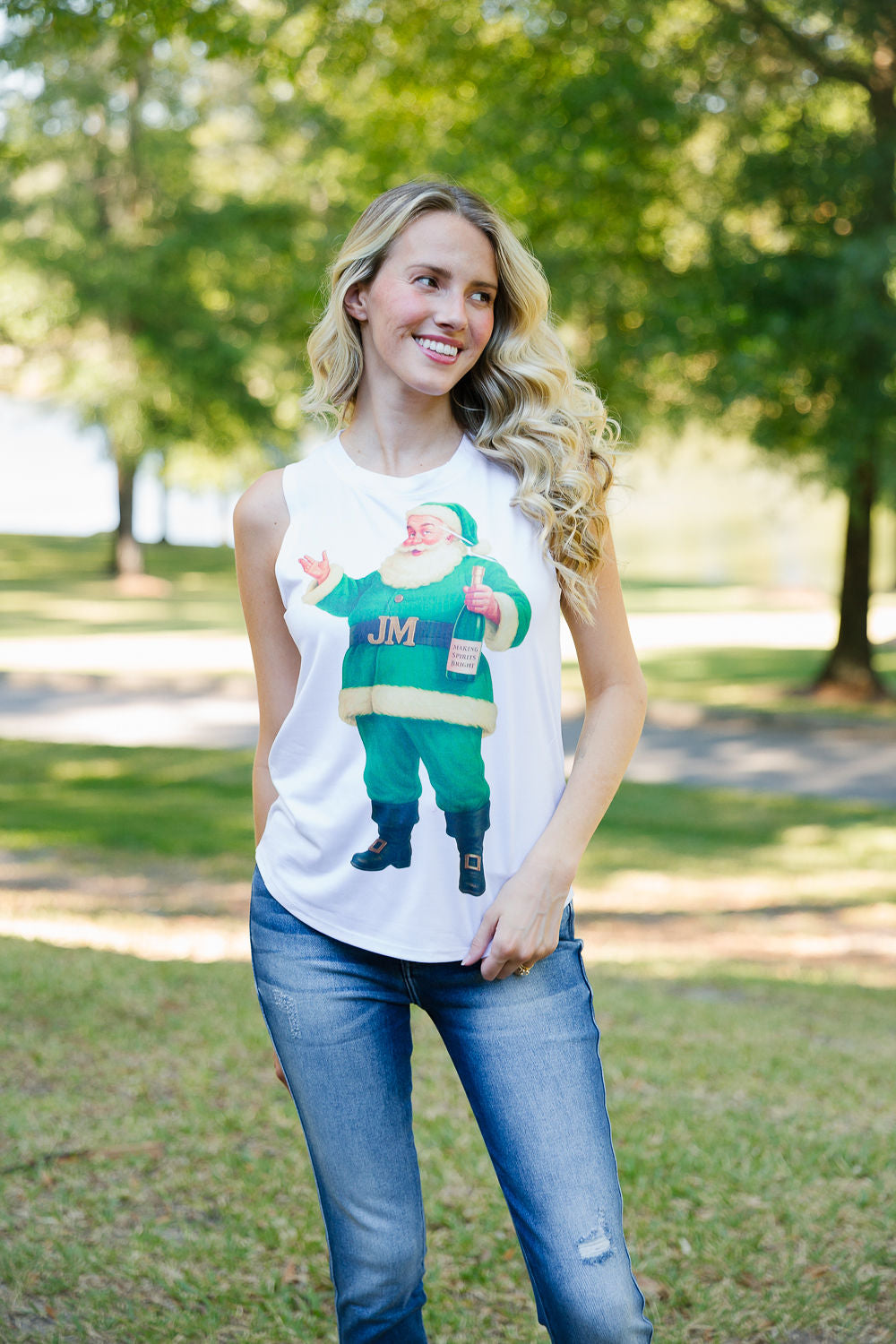 MAKING SPIRITS BRIGHT WHITE TANK TANK Judith March