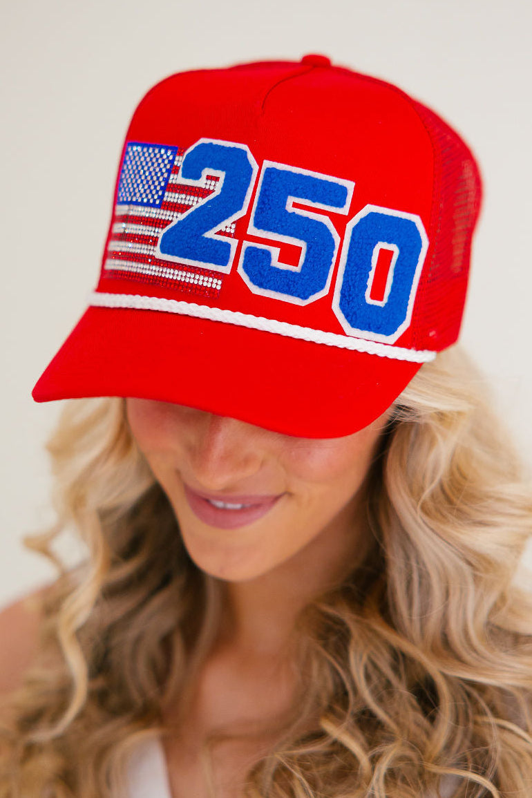 CHEERS TO 250 RED STRUCTURED HAT HAT Judith March
