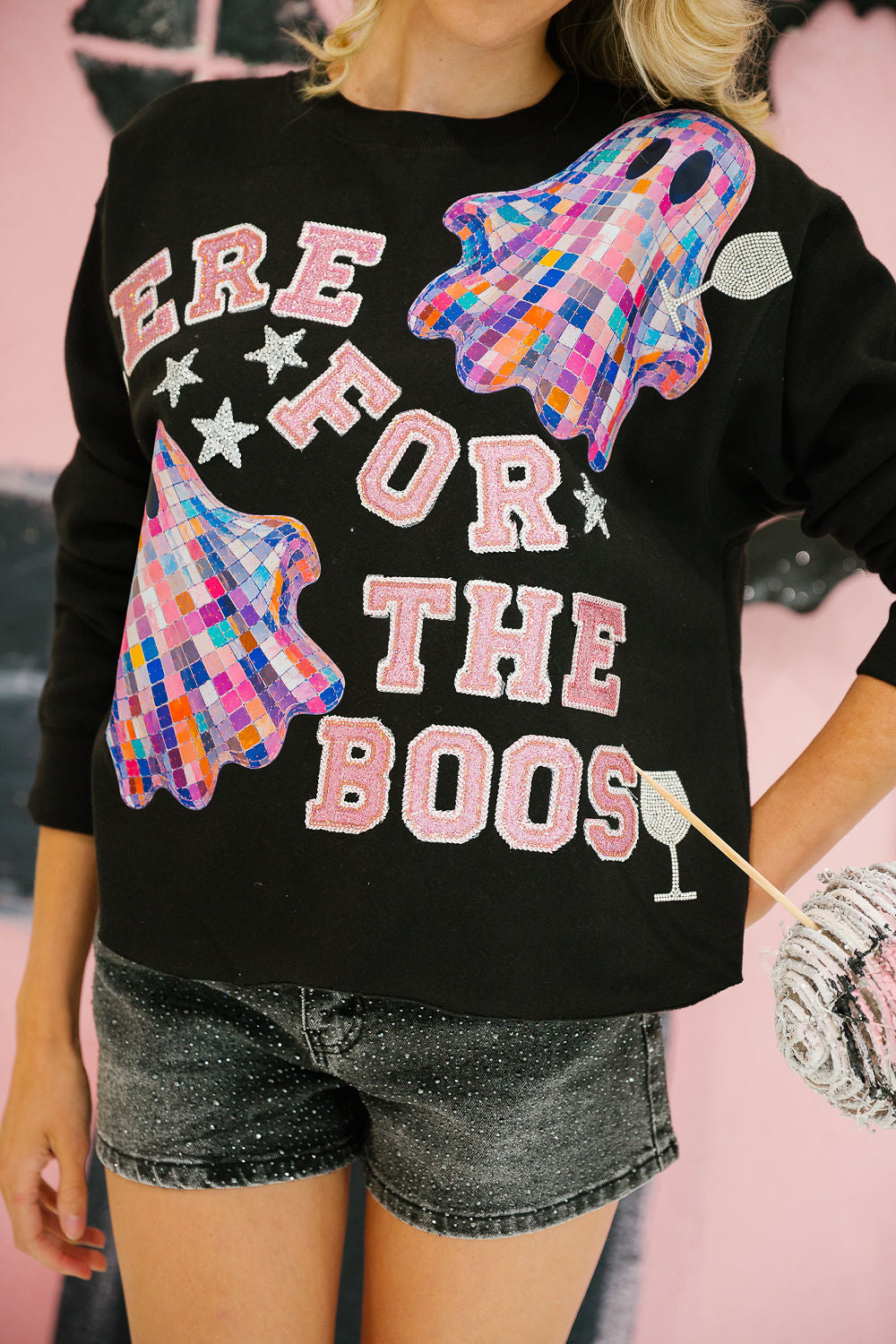 HERE FOR THE BOOS BLACK PULLOVER PULLOVER Judith March