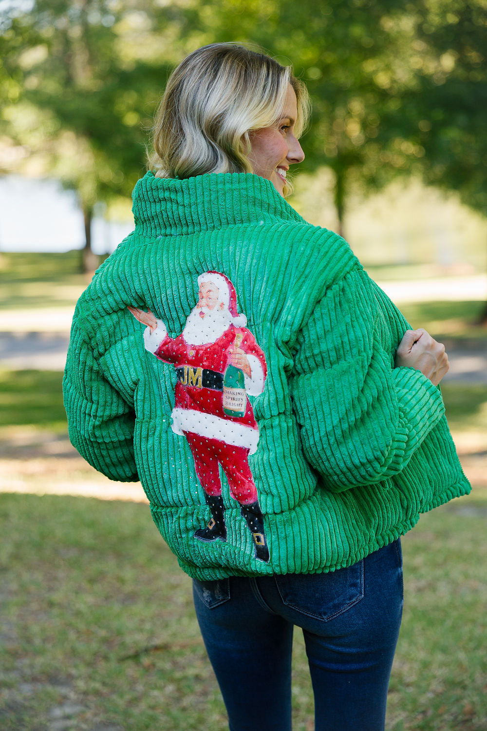 MAKING SPIRITS BRIGHT GREEN PUFFER JACKET Judith March