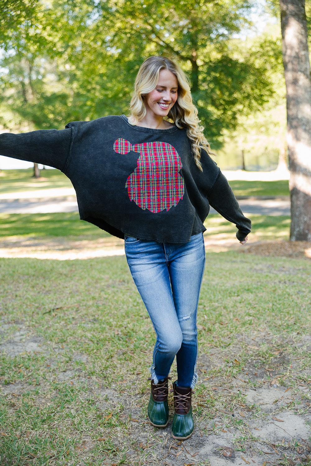 PLAID SANTA WAFFLE PULLOVER PULLOVER Judith March