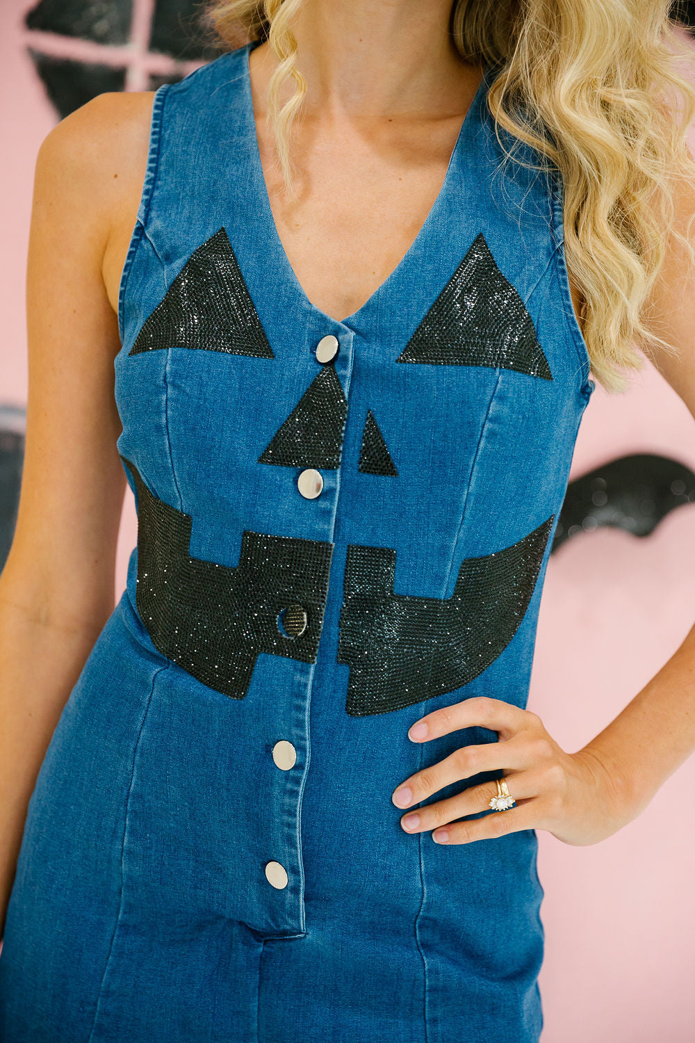PUMPKIN FACE DENIM ROMPER PULLOVER Judith March