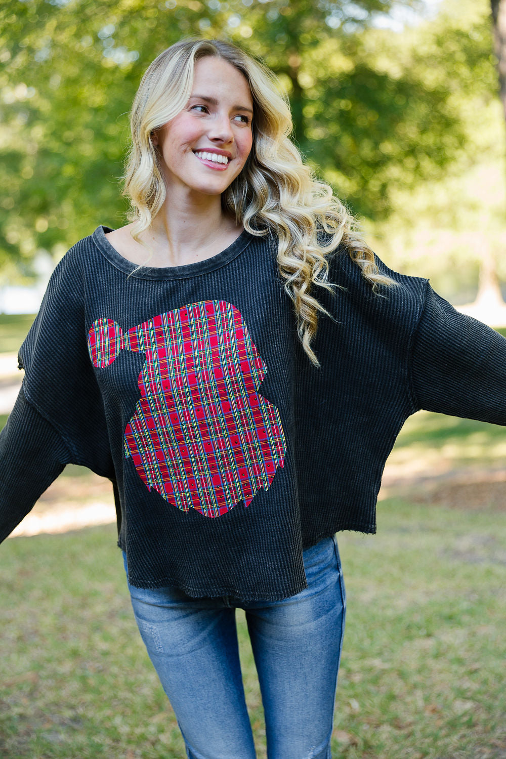 PLAID SANTA WAFFLE PULLOVER PULLOVER Judith March