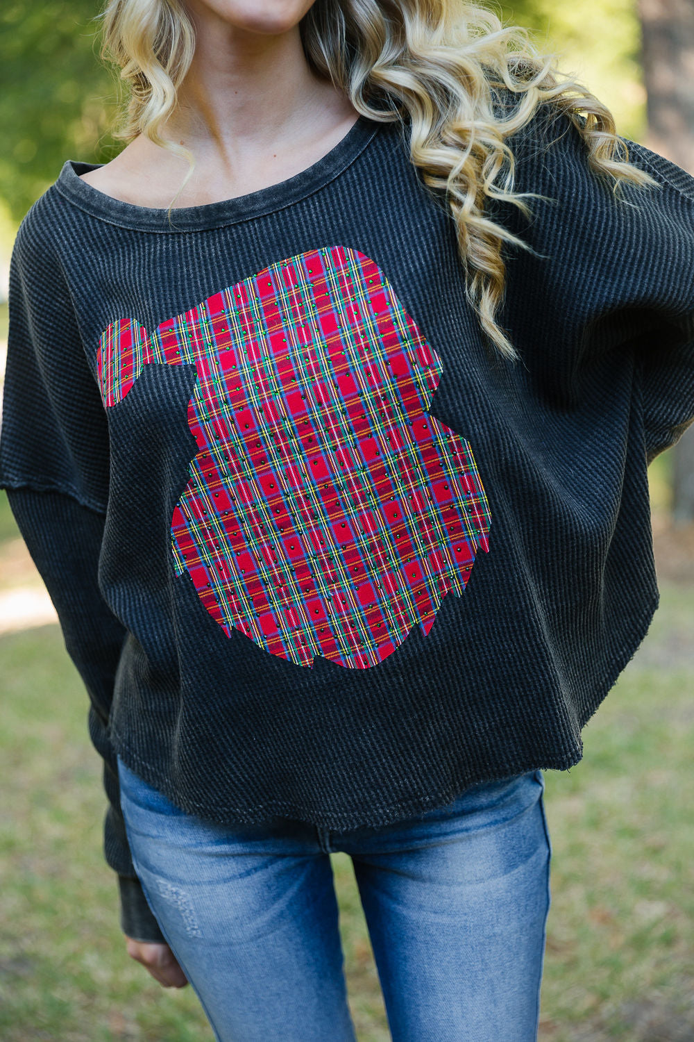 PLAID SANTA WAFFLE PULLOVER PULLOVER Judith March