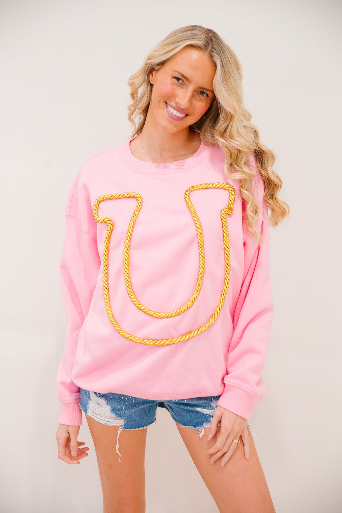 *HORSESHOE ROPE PINK PULLOVER - LARGE PULLOVER Judith March