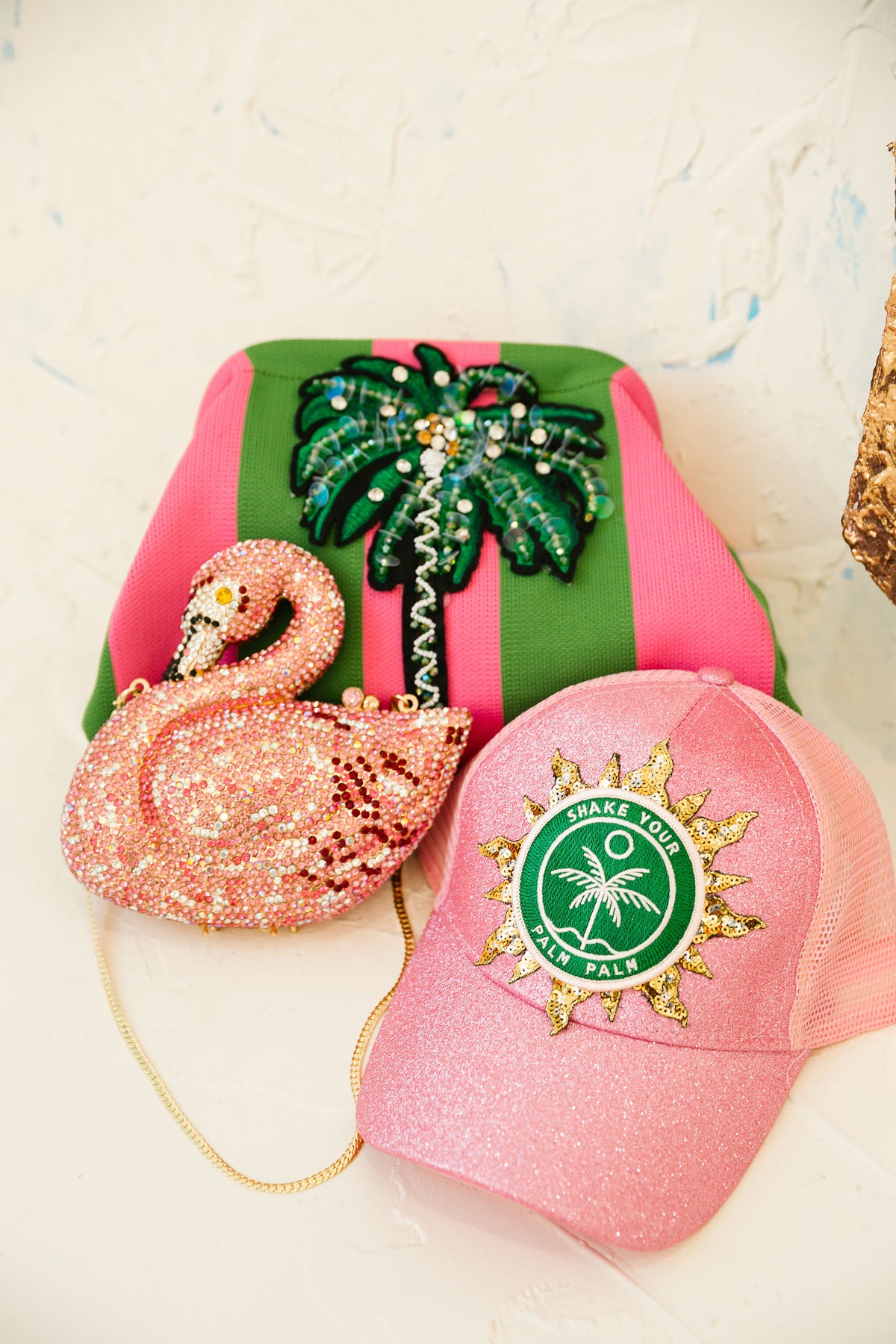 SHAKE YOUR PALM PALM PINK GLITTER HAT TRUCKER HAT Judith March