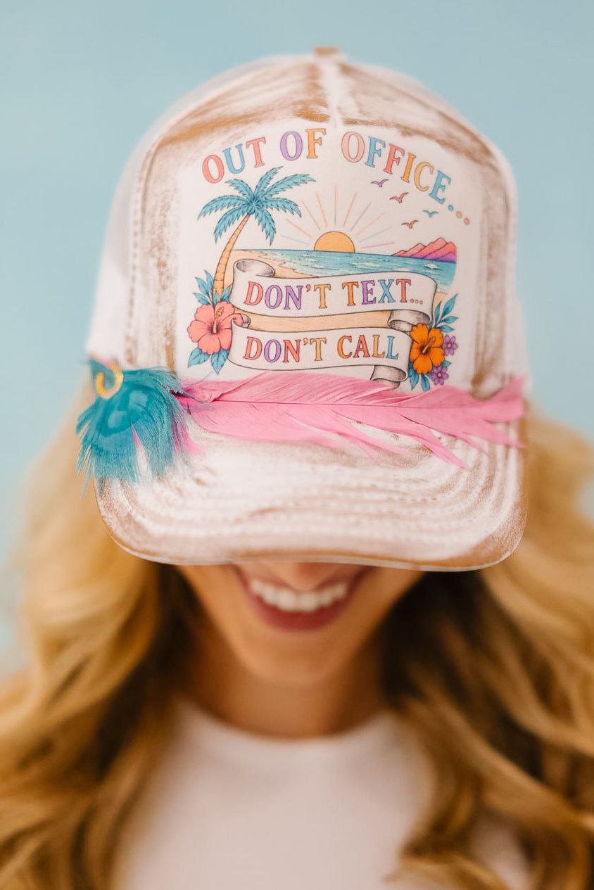 OUT OF OFFICE BEACH WHITE TRUCKER HAT HAT Judith March