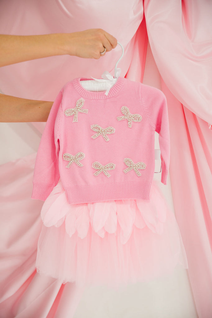 MINI KIDS SILVER BOWS PINK SWEATER SWEATER Judith March   