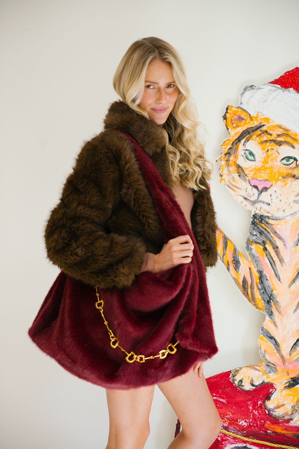 MERLOT MISTLETOE FUR TOTE BAG Duffel Bags Judith March