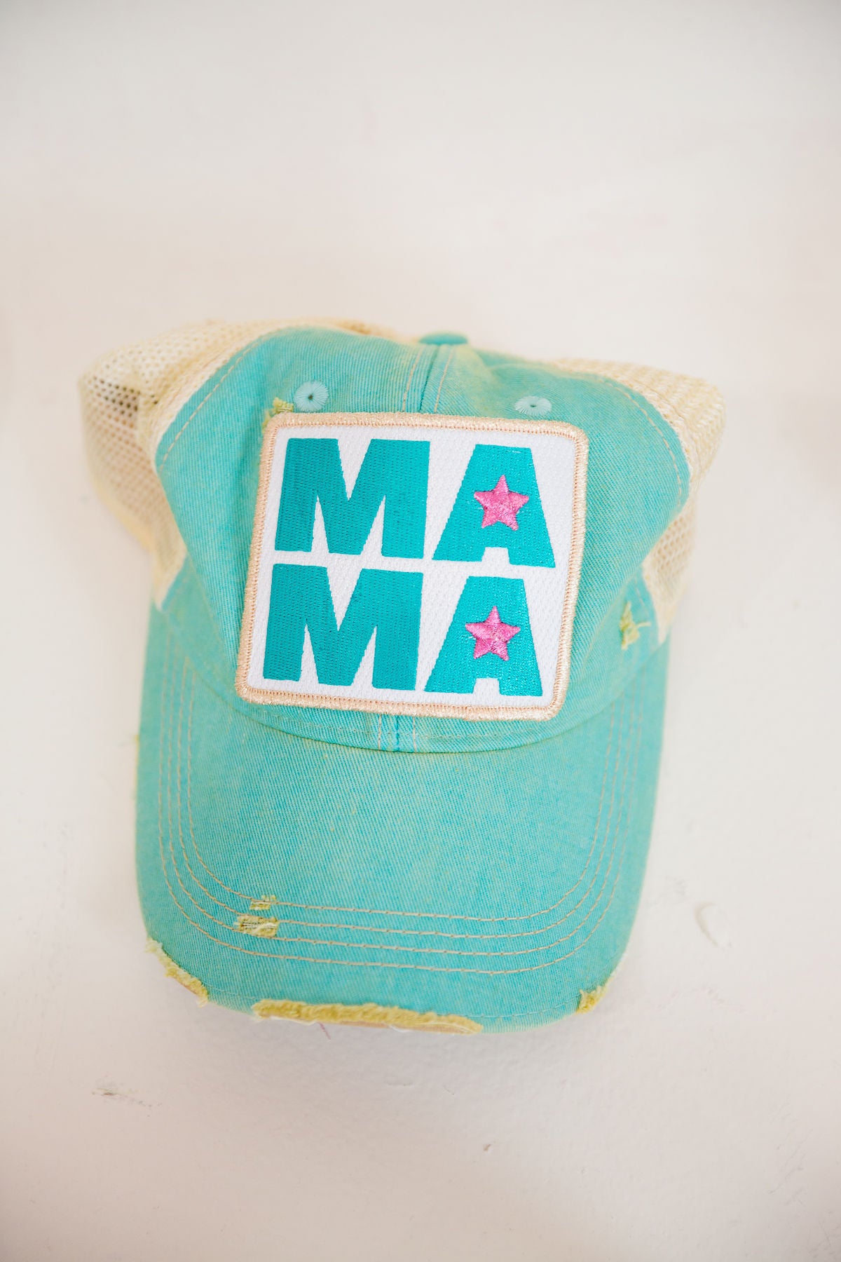 *MAMA TEAL DISTRESSED HAT HAT Judith March