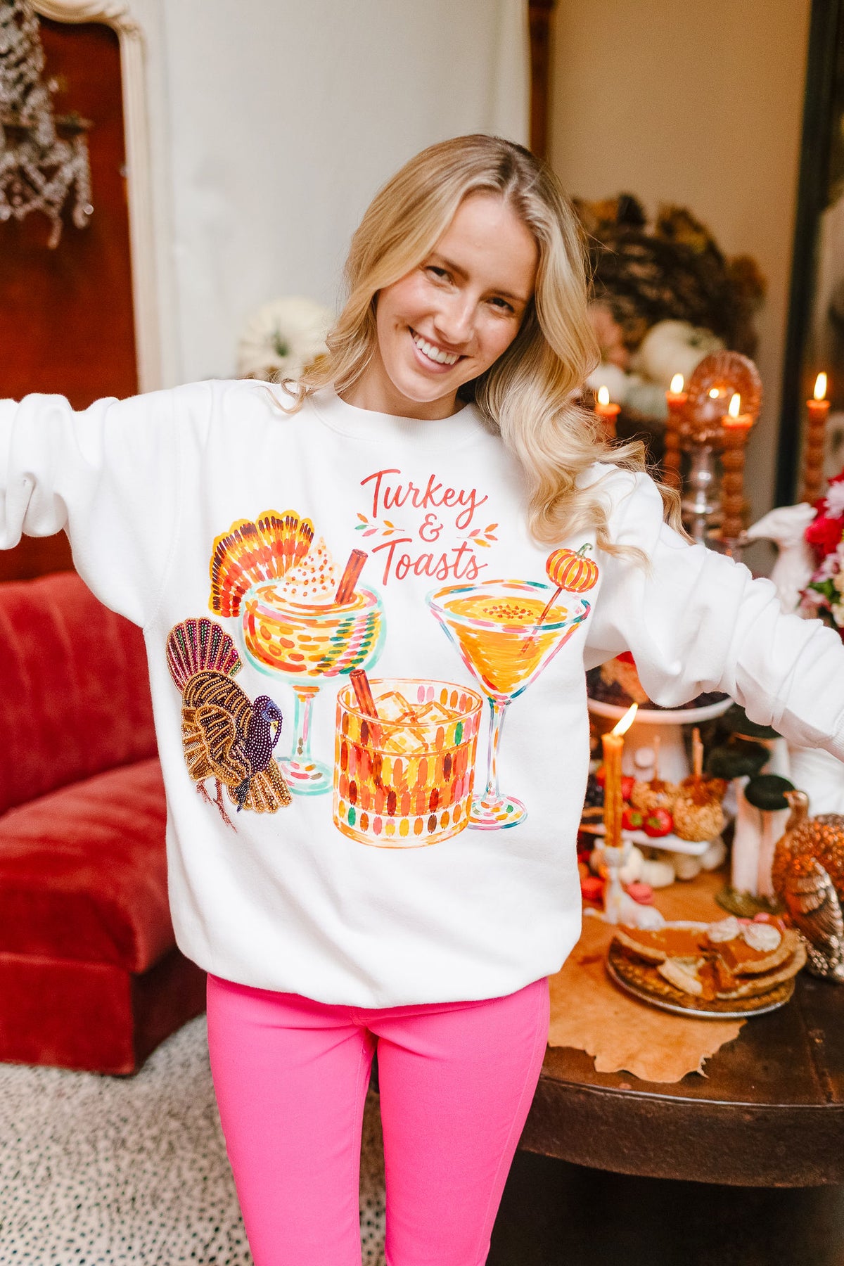 TURKEY & TOASTS WHITE PULLOVER PULLOVER Judith March