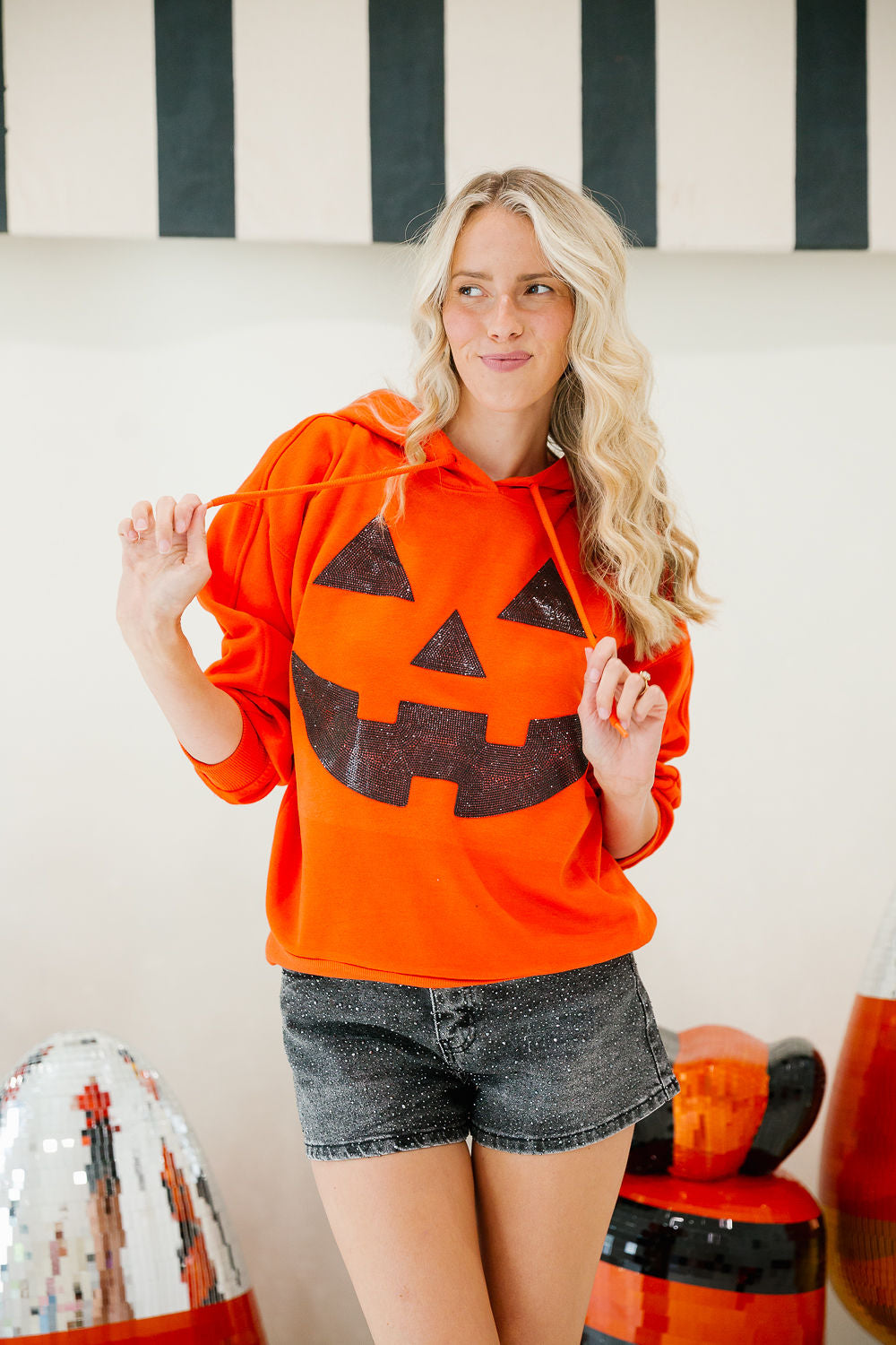 PUMPKIN FACE ORANGE HOODIE PULLOVER Judith March