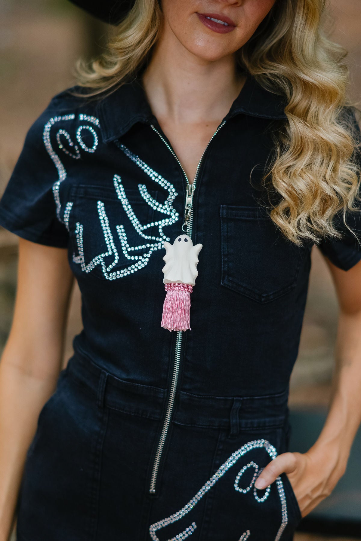 SPOOKY SPARKLE BLACK ROMPER